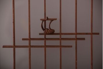 和製アンティーク　総欅材!組子ガラス帯戸4枚セット