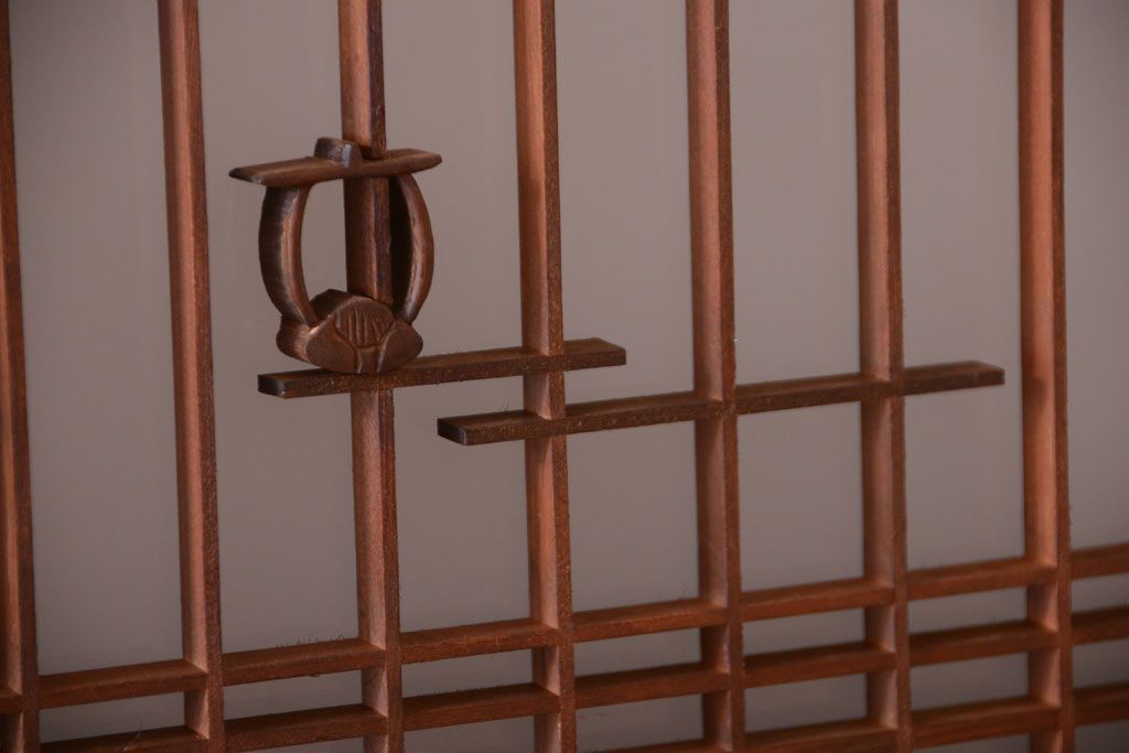 和製アンティーク　総欅材!組子ガラス帯戸4枚セット