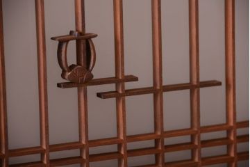 和製アンティーク　総欅材!組子ガラス帯戸4枚セット