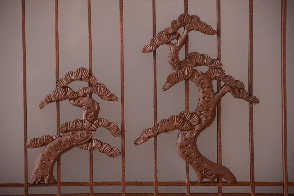 和製アンティーク　総欅材!組子ガラス帯戸4枚セット