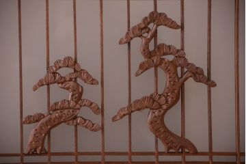 和製アンティーク　総欅材!組子ガラス帯戸4枚セット