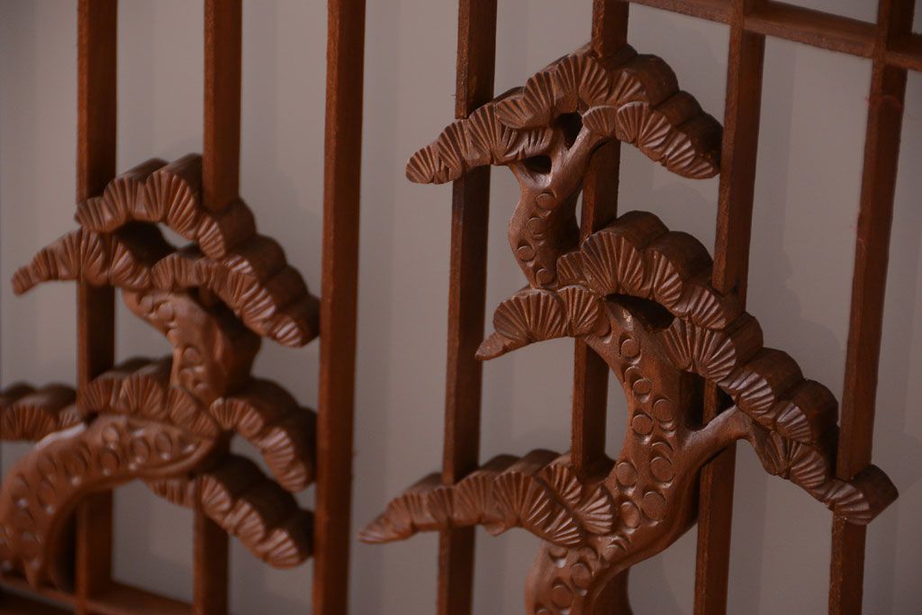 和製アンティーク　総欅材!組子ガラス帯戸4枚セット