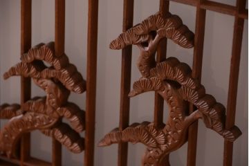 和製アンティーク　総欅材!組子ガラス帯戸4枚セット