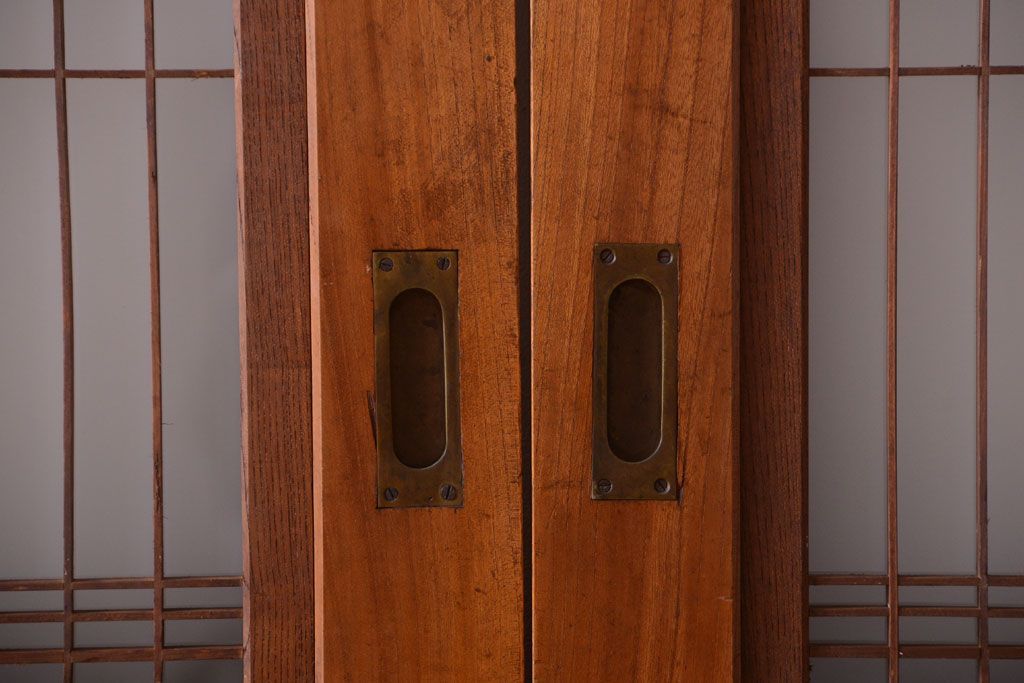 和製アンティーク　総欅材!組子ガラス帯戸4枚セット