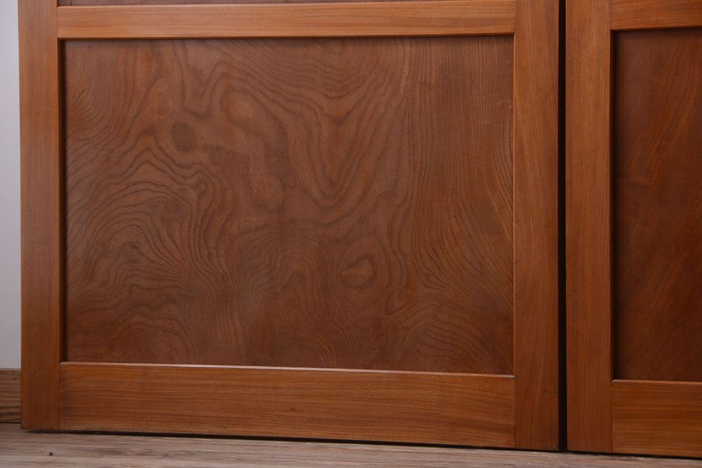 和製アンティーク　総欅材!組子ガラス帯戸4枚セット