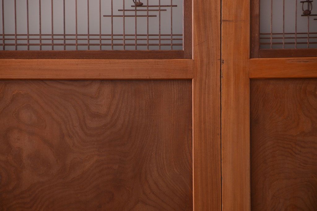 和製アンティーク　総欅材!組子ガラス帯戸4枚セット