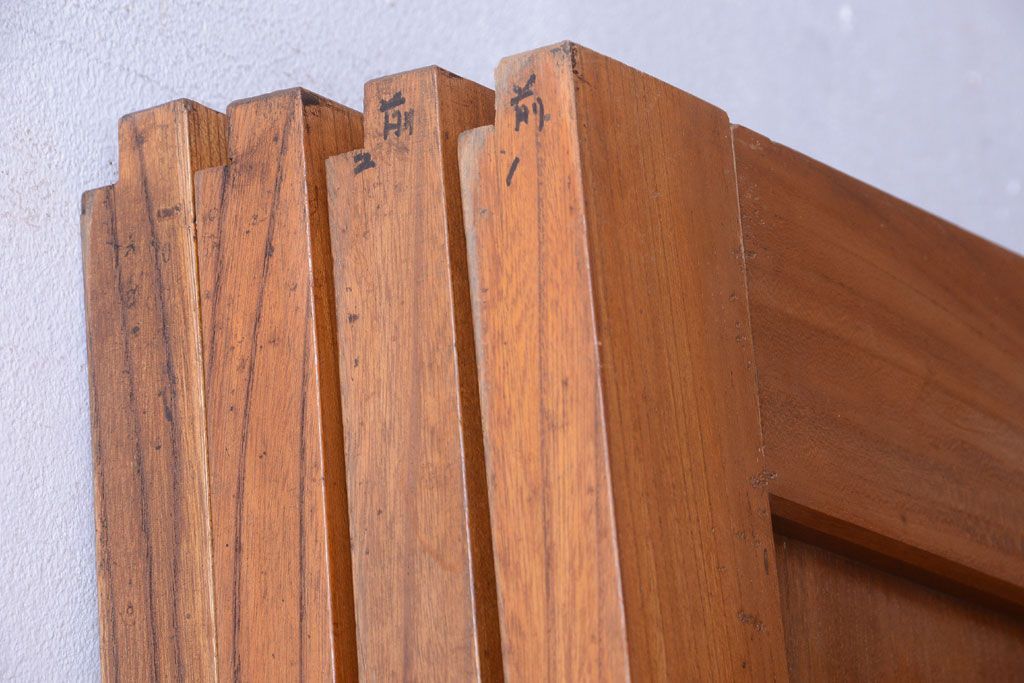 和製アンティーク　総欅材!組子ガラス帯戸4枚セット