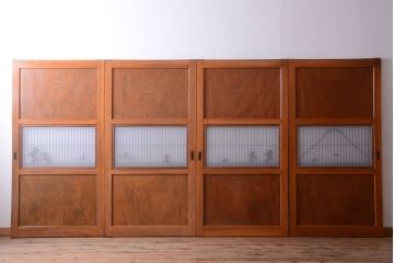 和製アンティーク　総欅材!組子ガラス帯戸4枚セット