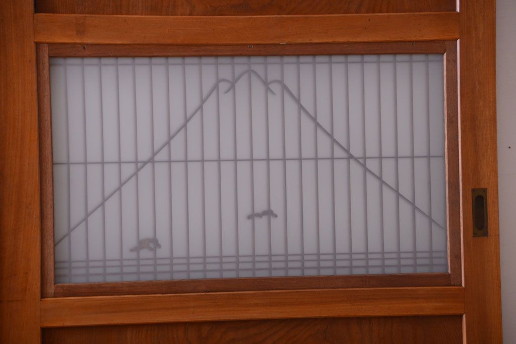 和製アンティーク　総欅材!組子ガラス帯戸4枚セット