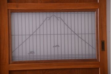 和製アンティーク　総欅材!組子ガラス帯戸4枚セット