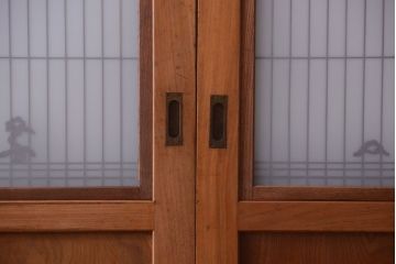 和製アンティーク　総欅材!組子ガラス帯戸4枚セット