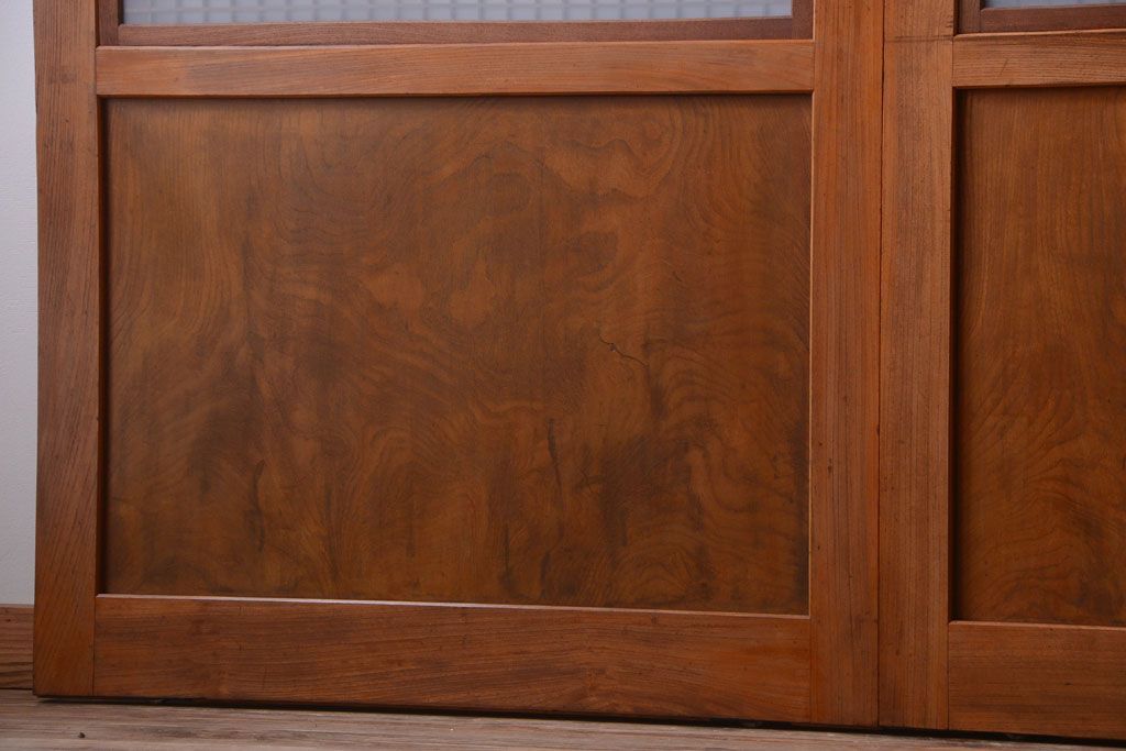 和製アンティーク　総欅材!組子ガラス帯戸4枚セット