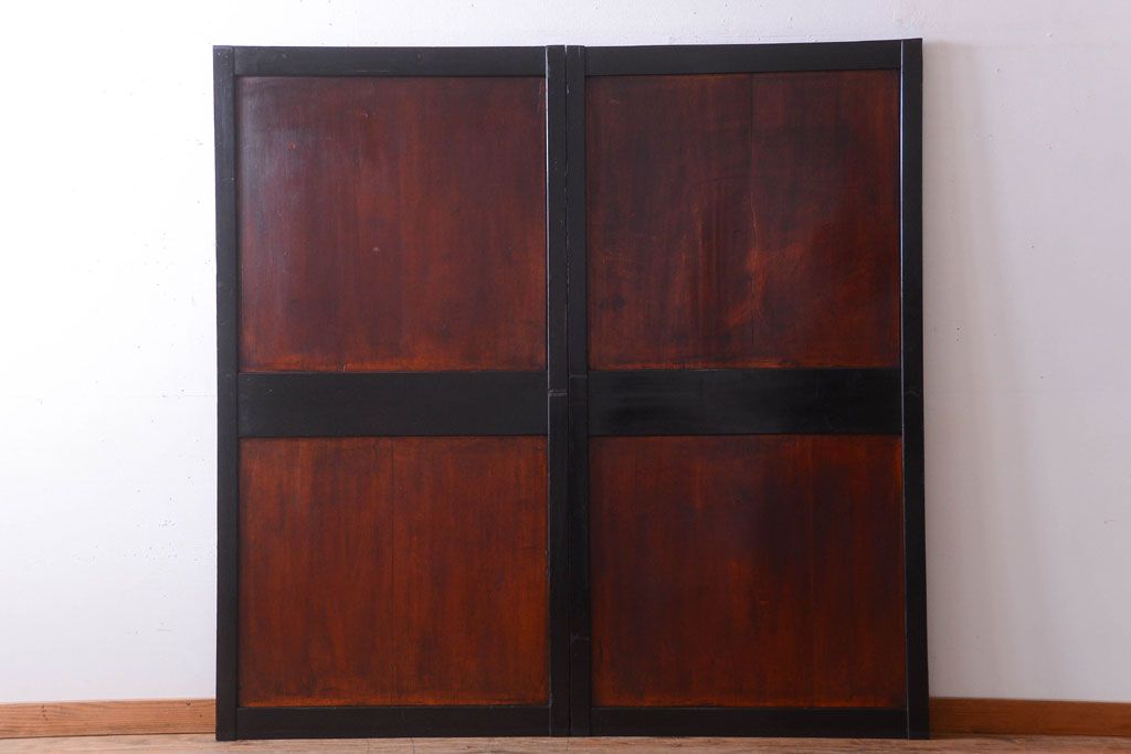 古民具・骨董　古い木味のアンティーク帯戸2枚セット(2)