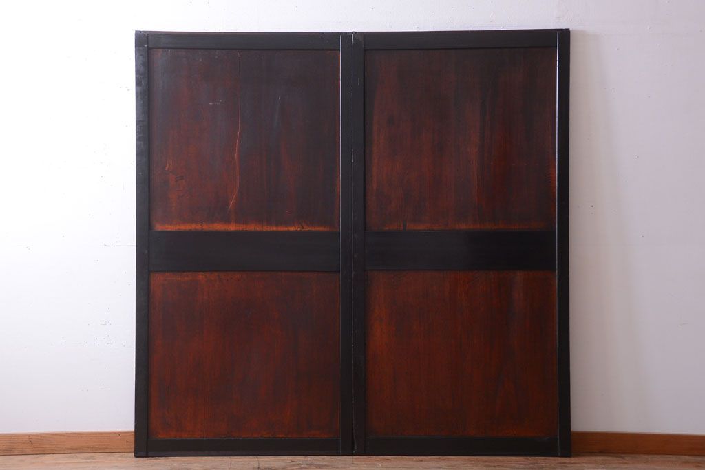 古民具・骨董　古い木味のアンティーク帯戸2枚セット(2)