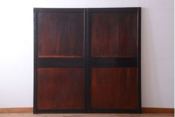 古民具・骨董　古い木味のアンティーク帯戸2枚セット(2)