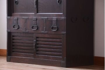 アンティーク家具　古民具・骨董　明治期　上手物!前面欅玉杢材のアンティーク帳場箪笥