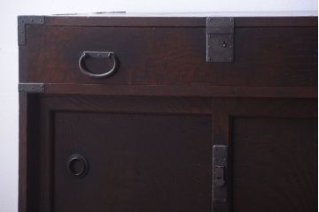 アンティーク家具　古民具・骨董　明治期　上手物!前面欅玉杢材のアンティーク帳場箪笥