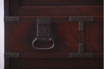 アンティーク家具　古民具・骨董　明治期　上手物!前面欅玉杢材のアンティーク帳場箪笥