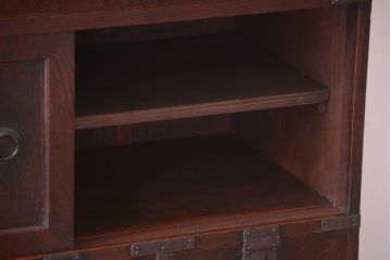 アンティーク家具　古民具・骨董　明治期　上手物!前面欅玉杢材のアンティーク帳場箪笥