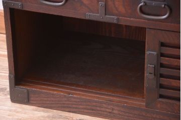 アンティーク家具　古民具・骨董　明治期　上手物!前面欅玉杢材のアンティーク帳場箪笥