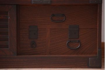 アンティーク家具　古民具・骨董　明治期　上手物!前面欅玉杢材のアンティーク帳場箪笥