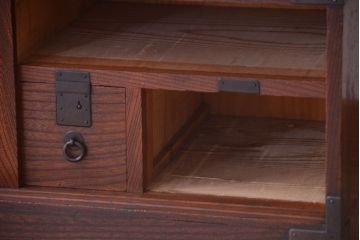 アンティーク家具　古民具・骨董　明治期　上手物!前面欅玉杢材のアンティーク帳場箪笥