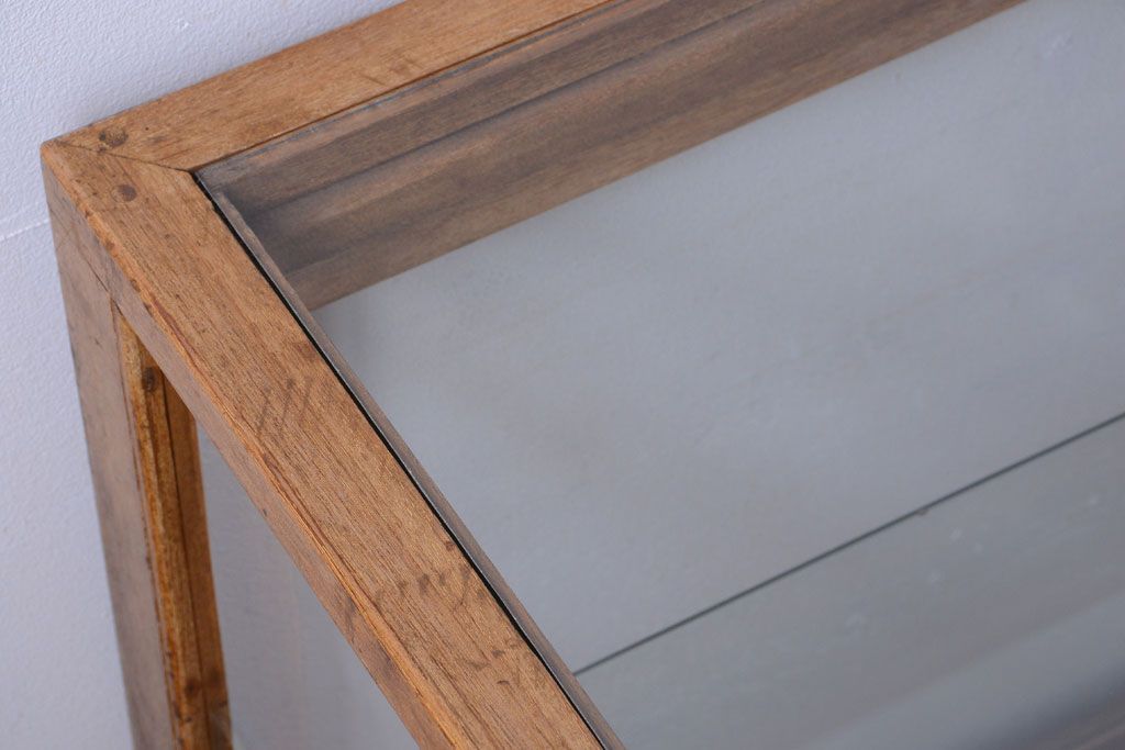 レトロ家具　昭和レトロ　古い木製のシンプルなアンティークガラスケース(ショーケース)(1)