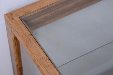 レトロ家具　昭和レトロ　古い木製のシンプルなアンティークガラスケース(ショーケース)(1)