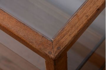 レトロ家具　昭和レトロ　古い木製のシンプルなアンティークガラスケース(ショーケース)(1)