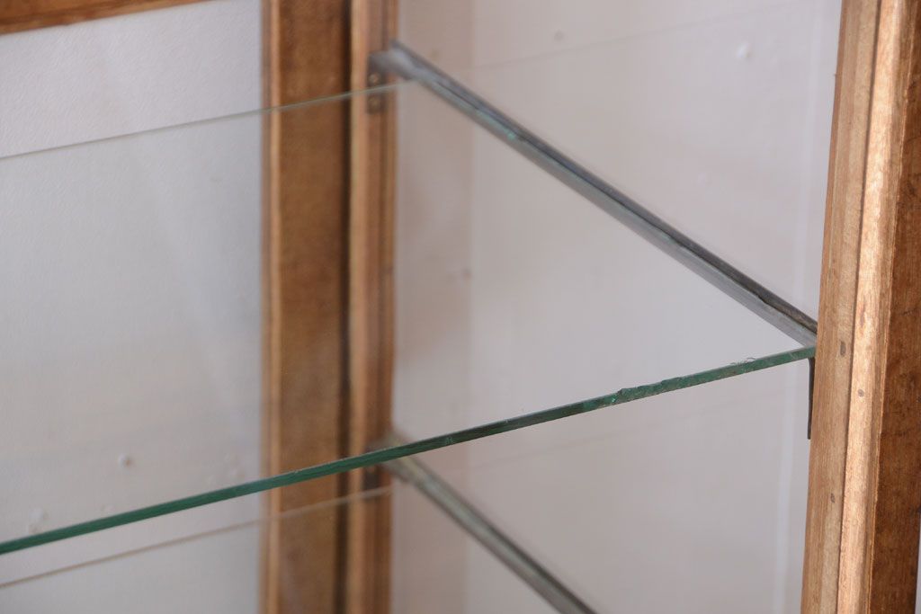 レトロ家具　昭和レトロ　古い木製のシンプルなアンティークガラスケース(ショーケース)(1)