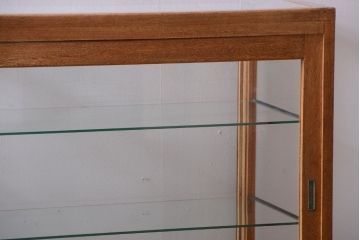 レトロ家具　昭和レトロ　古い木製のシンプルなアンティークガラスケース(ショーケース)(1)