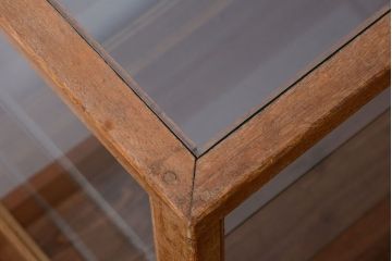 レトロ家具　昭和レトロ　古い木製のシンプルなアンティークガラスケース(ショーケース)(2)