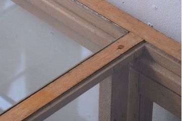 レトロ家具　昭和レトロ　古い木製のシンプルなアンティークガラスケース(ショーケース)(2)