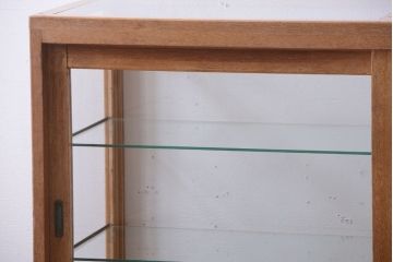 レトロ家具　昭和レトロ　古い木製のシンプルなアンティークガラスケース(ショーケース)(2)