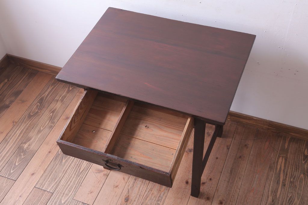 アンティーク家具　和製アンティーク　古い木製のシンプルな引き出し付き平机(デスク・テーブル)