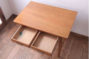 【N様ご成約分】アンティーク　シンプルでおしゃれな引き出し2杯付き平机(デスク)