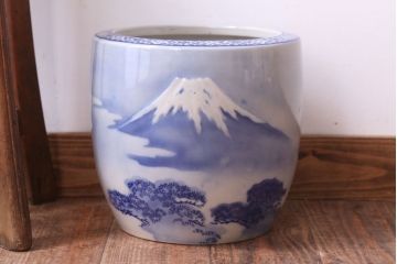 アンティーク雑貨　古民具・骨董　富士山　鶴松の図　古い瀬戸火鉢