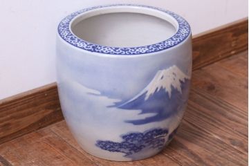 アンティーク雑貨　古民具・骨董　富士山　鶴松の図　古い瀬戸火鉢