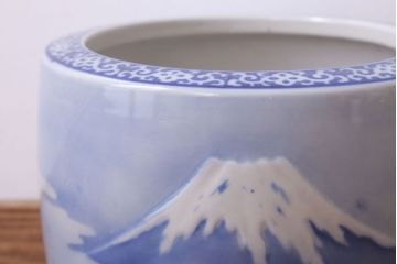 アンティーク雑貨　古民具・骨董　富士山　鶴松の図　古い瀬戸火鉢