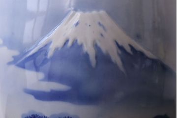 アンティーク雑貨　古民具・骨董　富士山　鶴松の図　古い瀬戸火鉢