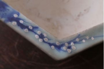 アンティーク雑貨　古民具・骨董　梅の図　青磁植木鉢　六角型(1)