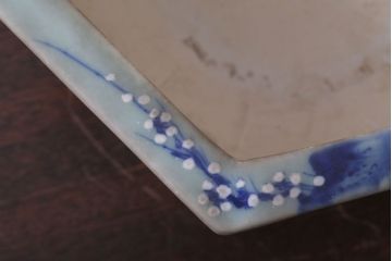 アンティーク雑貨　古民具・骨董　梅の図　青磁植木鉢　六角型(1)