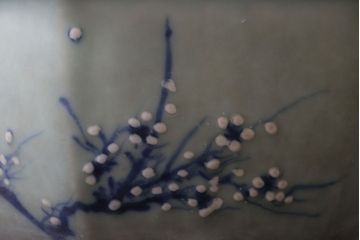 アンティーク雑貨　古民具・骨董　梅の図　青磁植木鉢　六角型(1)