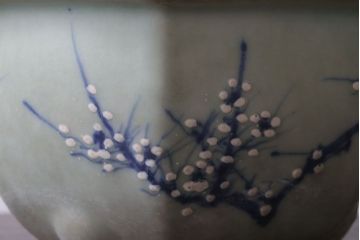 アンティーク雑貨　古民具・骨董　梅の図　青磁植木鉢　六角型(1)