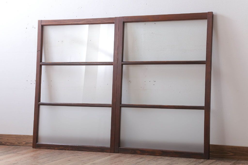 昭和レトロ　すり・クリアガラスの引き戸2枚セット(窓)