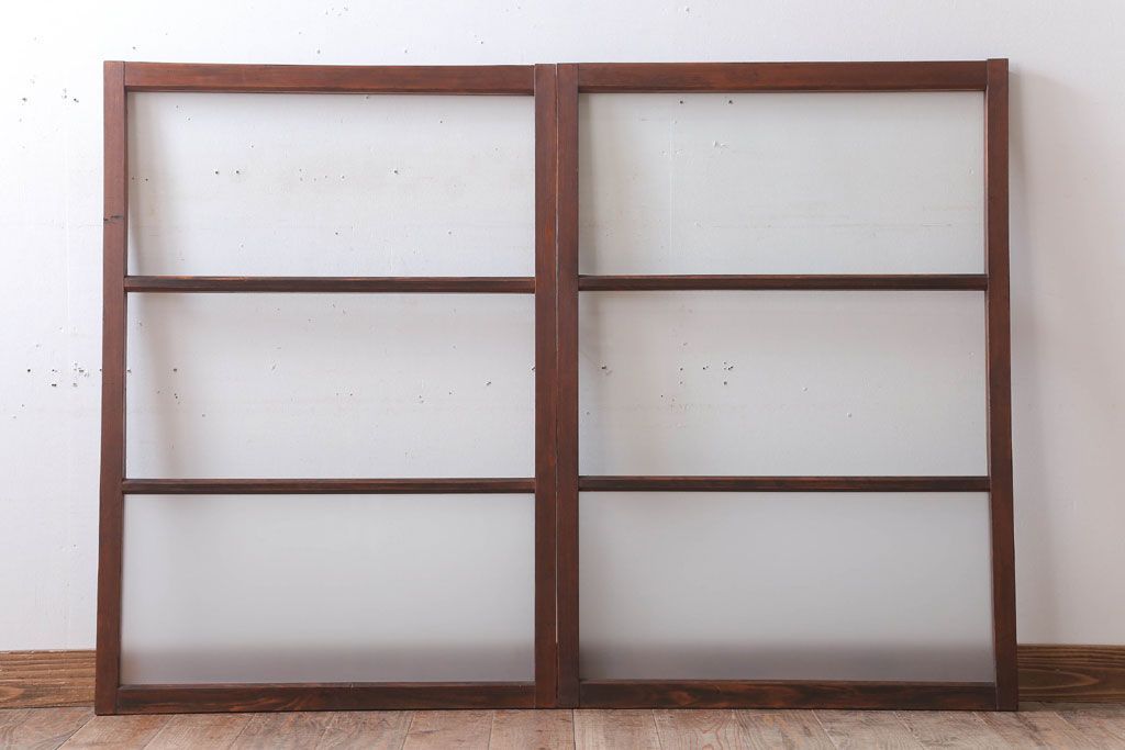 昭和レトロ　すり・クリアガラスの引き戸2枚セット(窓)