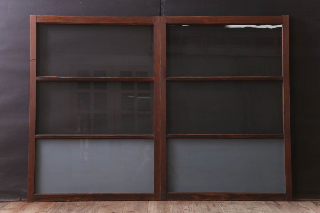 昭和レトロ　すり・クリアガラスの引き戸2枚セット(窓)