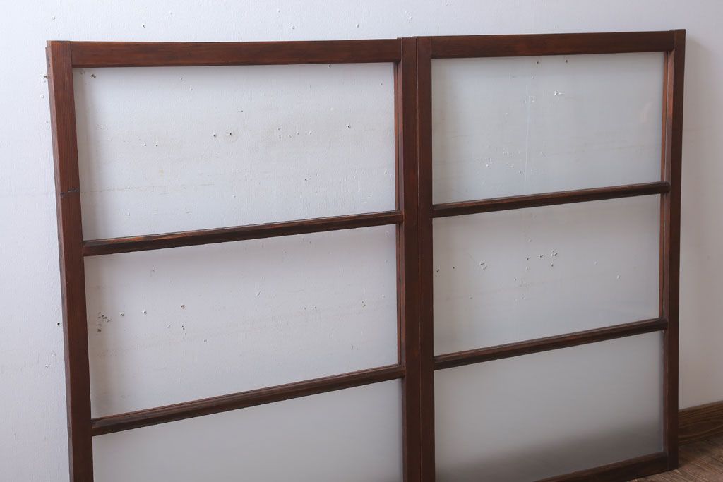 昭和レトロ　すり・クリアガラスの引き戸2枚セット(窓)