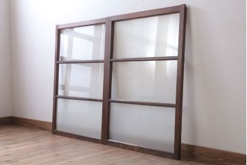 昭和レトロ　すり・クリアガラスの引き戸2枚セット(窓)