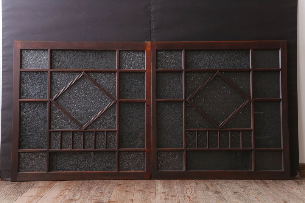 和製アンティーク　レトロモダンなガラス戸2枚セット(窓)